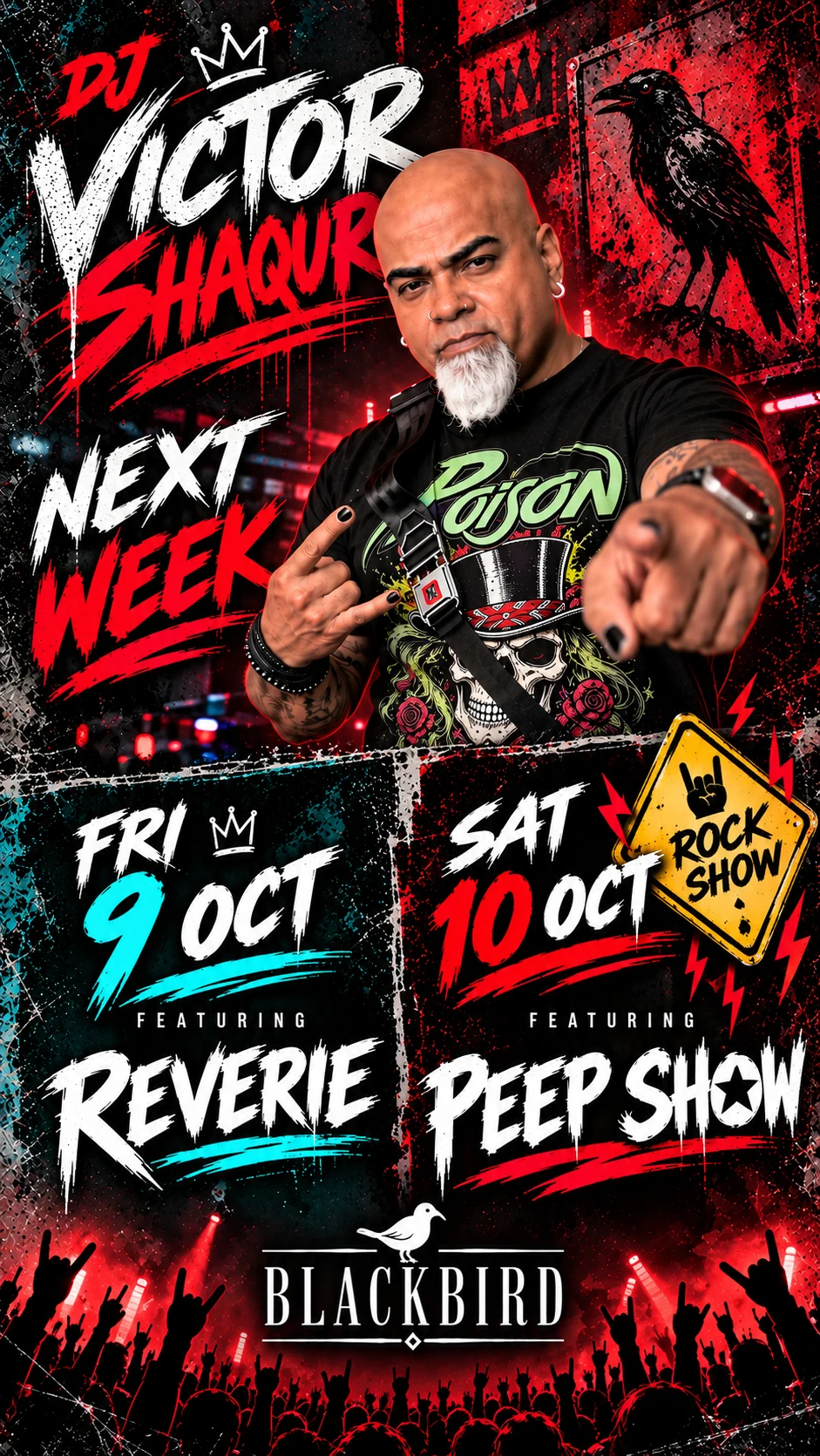 Rock Show at Blackbird event poster featuring DJ Victor Shaqur